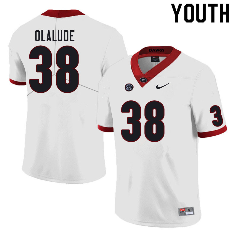 Youth #38 Aaron Olalude Georgia Bulldogs College Football Jerseys Sale-White - Click Image to Close